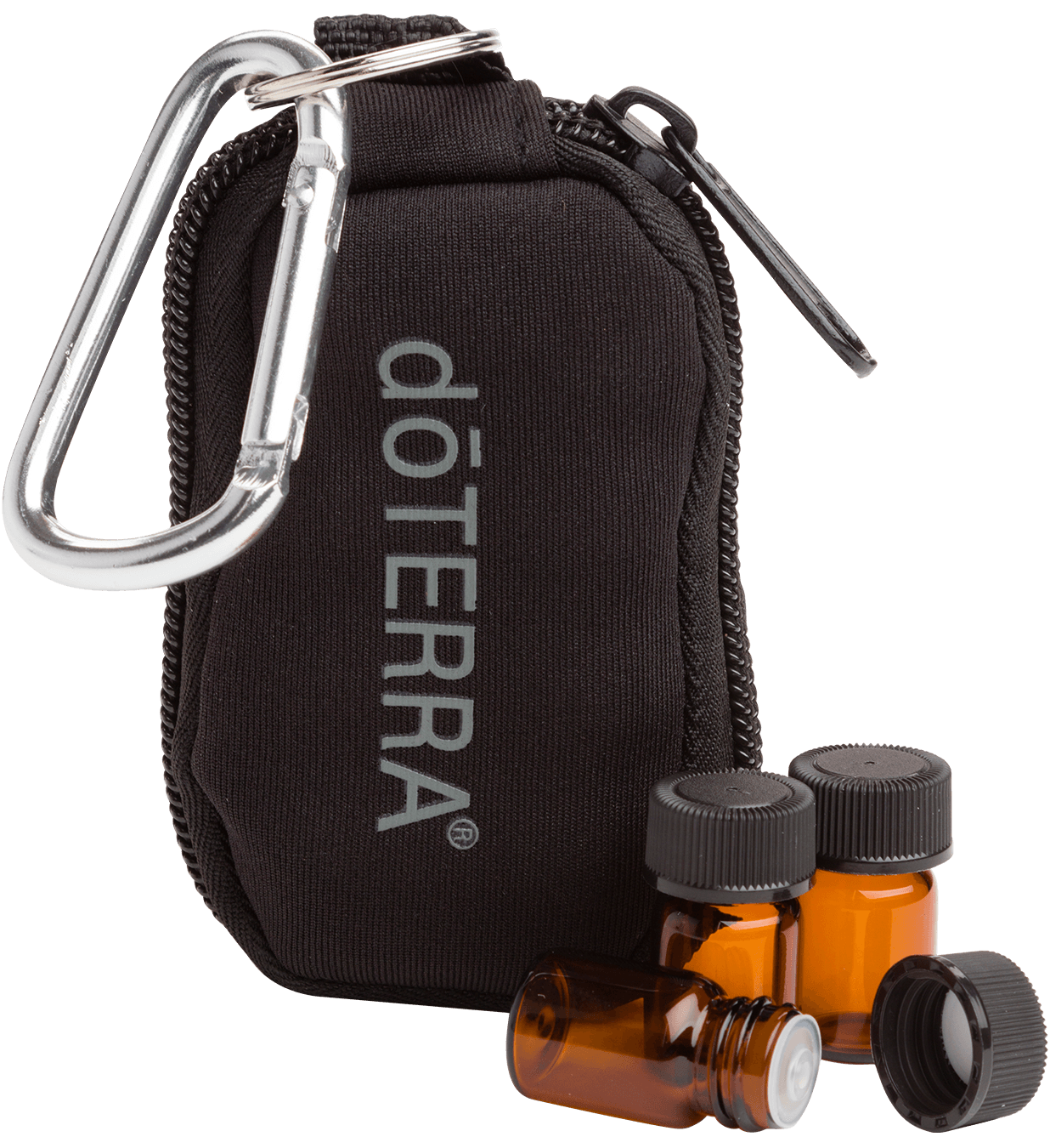 black keychain bag with vials
